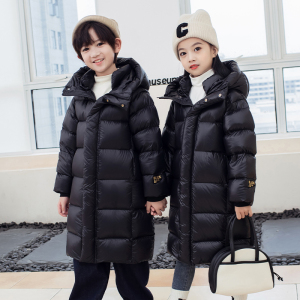 黑金儿童羽绒服2023中长款加厚连帽保暖男女中大童宝宝羽绒外套潮