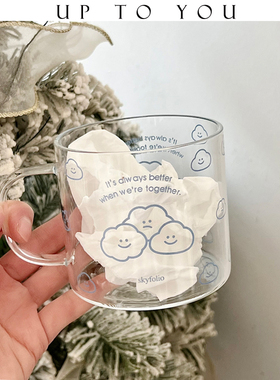 SHˇ韩风ins云朵玻璃带盖水杯女生高颜值高硼硅牛奶杯家用大容量