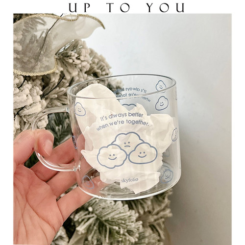小众设计师款手绘云朵玻璃杯