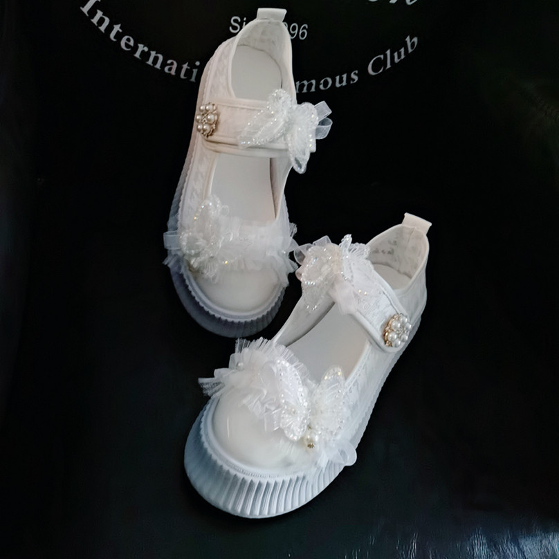 时尚名媛风蕾丝网鞋INS潮舒适百搭魔术贴一字扣透气松糕底凉鞋女