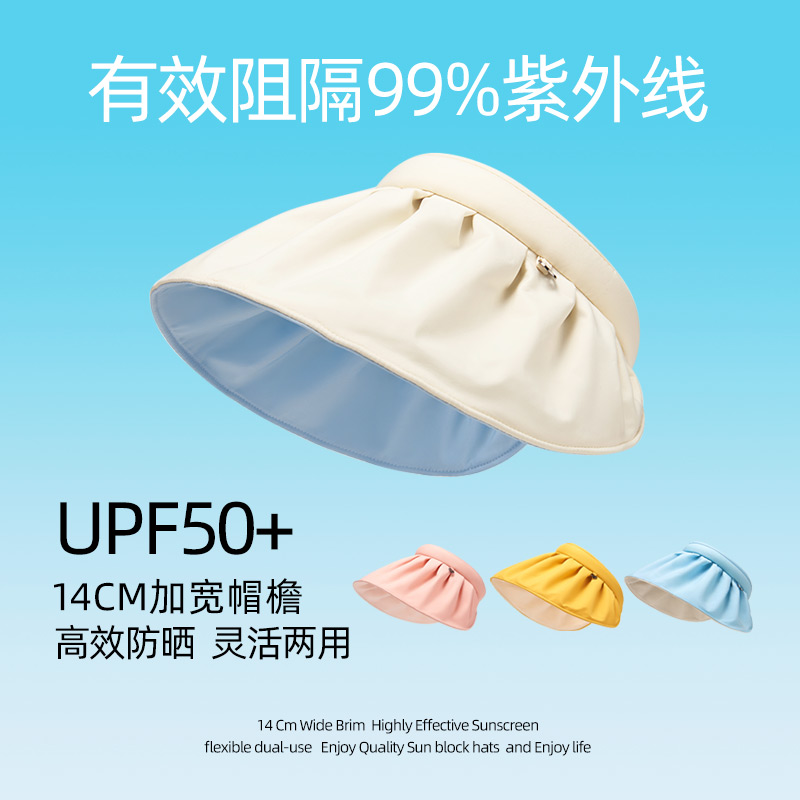 UPF50+防晒帽女夏防紫外线空顶遮阳帽百搭遮脸发箍太阳帽子贝壳帽-封面