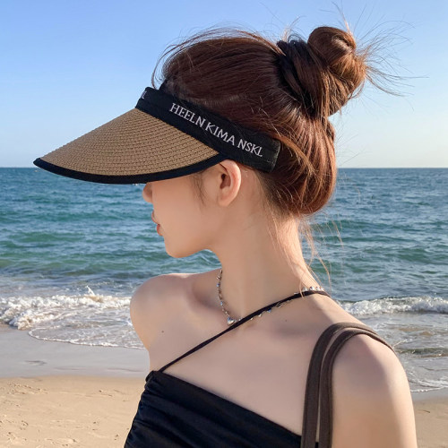 空顶防晒草帽女夏季防紫外线大檐