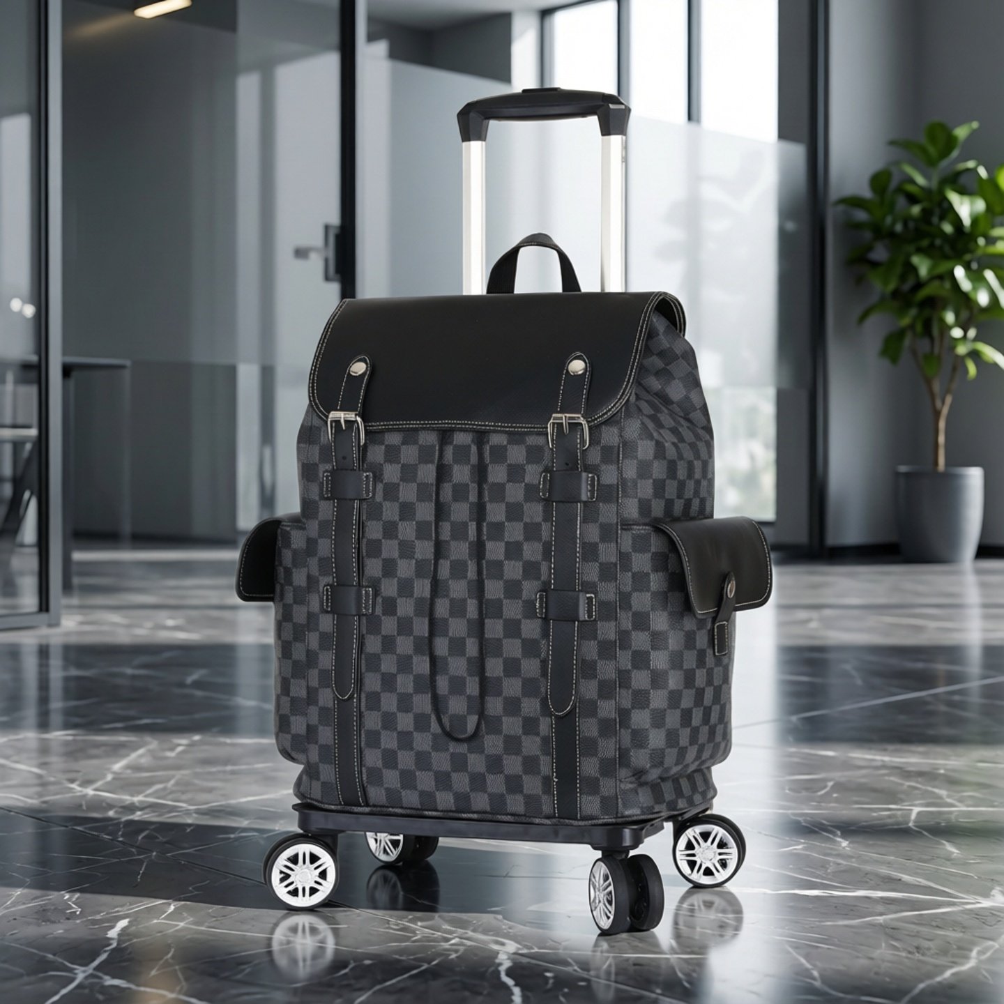 格纹皮质双肩包大容量拉杆背包电脑双肩包男女行李包2026轻便出行,箱包皮具/热销女包/男包,双肩背包,淘宝优惠券,粉丝福利购,淘宝优惠卷