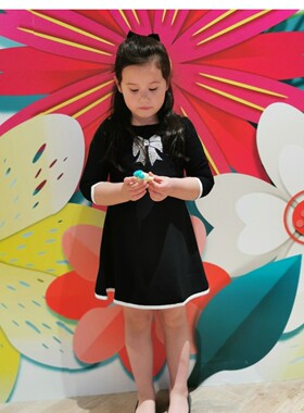 意大利奢牌MONNA丽莎春夏女童连衣裙 经典淑女儿童小黑裙公主裙