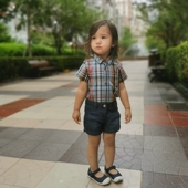 男女小童夏全棉连体衣爬服哈衣复古包屁衬衣 衬衫 P婴幼儿短袖