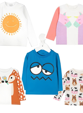 潮奢SMC有机棉儿童春夏长袖T恤男女童全棉休闲舒适圆领衫粉丝福利