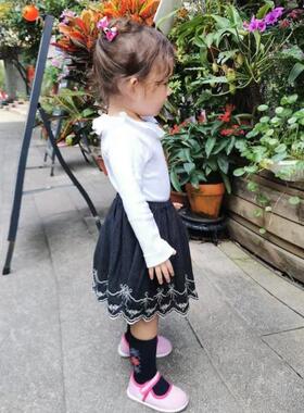 女童秋冬半裙法轻奢双层刺绣提花半身裙洋气公主裙松紧腰百搭裙