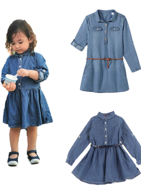 女童春夏连衣裙秋法单OK家全棉休闲舒适牛仔裙束腰公主裙子