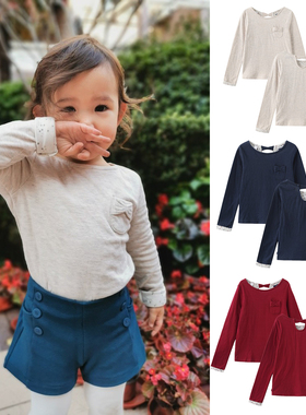3-14岁女童秋冬全棉长袖T恤法单中大童休闲双层上衣洋气圆领打底