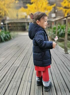 法轻奢2021冬季男女童纯色连帽中长款棉服 防水保暖洋气棉衣外套