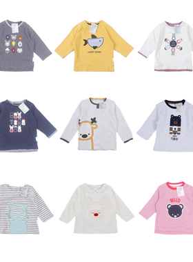 3个月-3岁男女小童春秋长袖t恤法单圆领体恤衫宝宝可爱棉质上衣