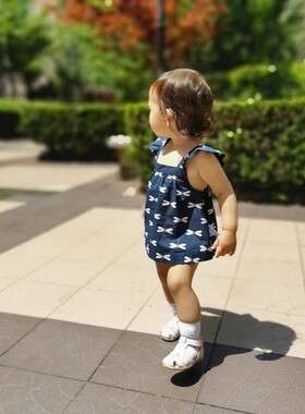 女童夏装两件套法国j家宝宝轻薄可爱小飞袖衬衫上衣棉质短裤套装