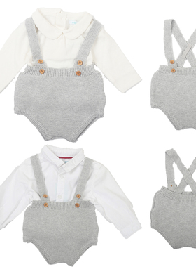 ins韩版春秋男女宝宝幼童针织有机棉线背带纯色连身衣吊带包屁