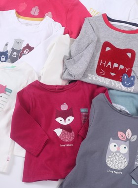 宝宝有机棉长袖T恤秋法单婴幼童全棉休闲体恤可爱卡通圆领衫