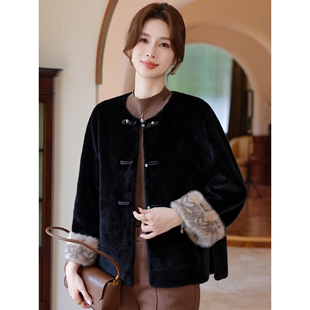 新中式 口刺绣盘扣国潮民族风拜年服 仿貂毛大衣毛毛外套女中国风袖