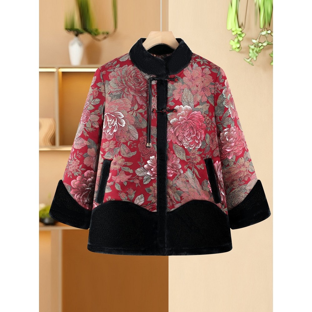 妈妈冬季国风新款加绒加厚外套中老年女装奶奶洋气新中式保暖冬装,女装/女士精品,中老年女装,淘宝优惠券,粉丝福利购,淘宝优惠卷