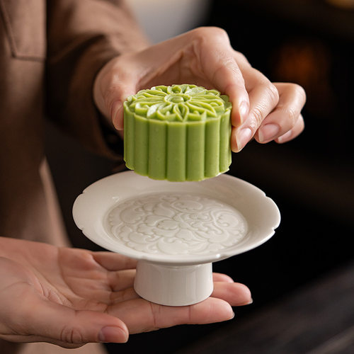 定窑白中式高脚果盘陶瓷茶点盘高足点心碟供佛水果盘家用糕点托盘