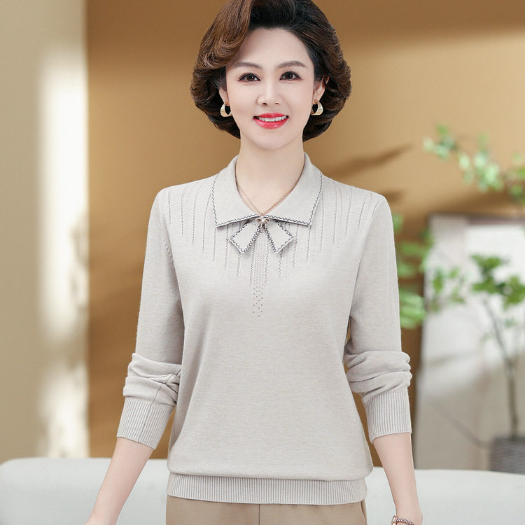 中老年人女春装长袖T恤中年妈妈宽松打底衫上衣女士减龄衣服休闲