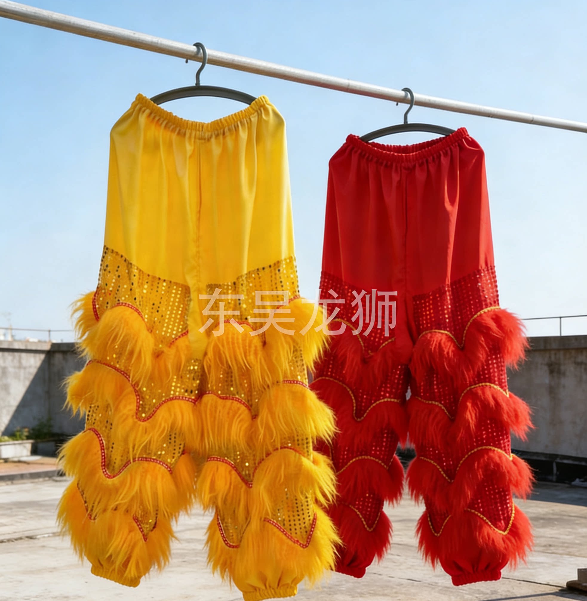 醒狮裤子南狮羊毛狮裤舞狮服装儿童成人舞狮裤演出亮片裤纯手工
