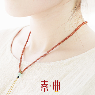 素曲原创天然红砂石吊坠挂绳黄金佛平安扣翡翠项链子女士细款包邮