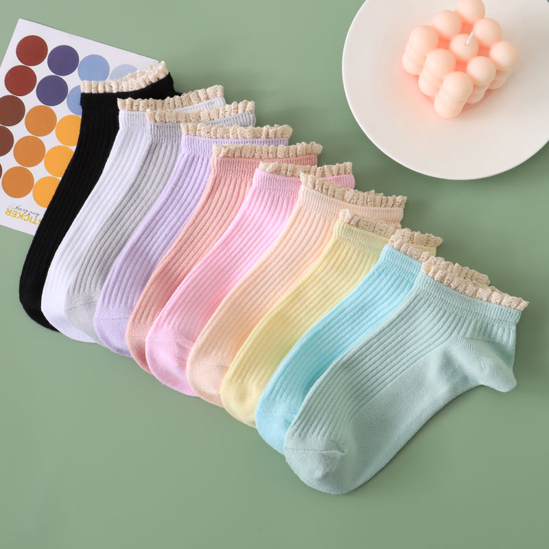 花边袜子女条纹糖果纯色夏季