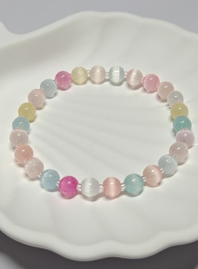 静的手作小店多彩色简约弹力绳手链手串成品