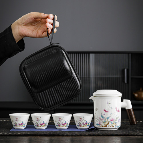 甄轩阁羊脂玉一壶四杯便携茶具