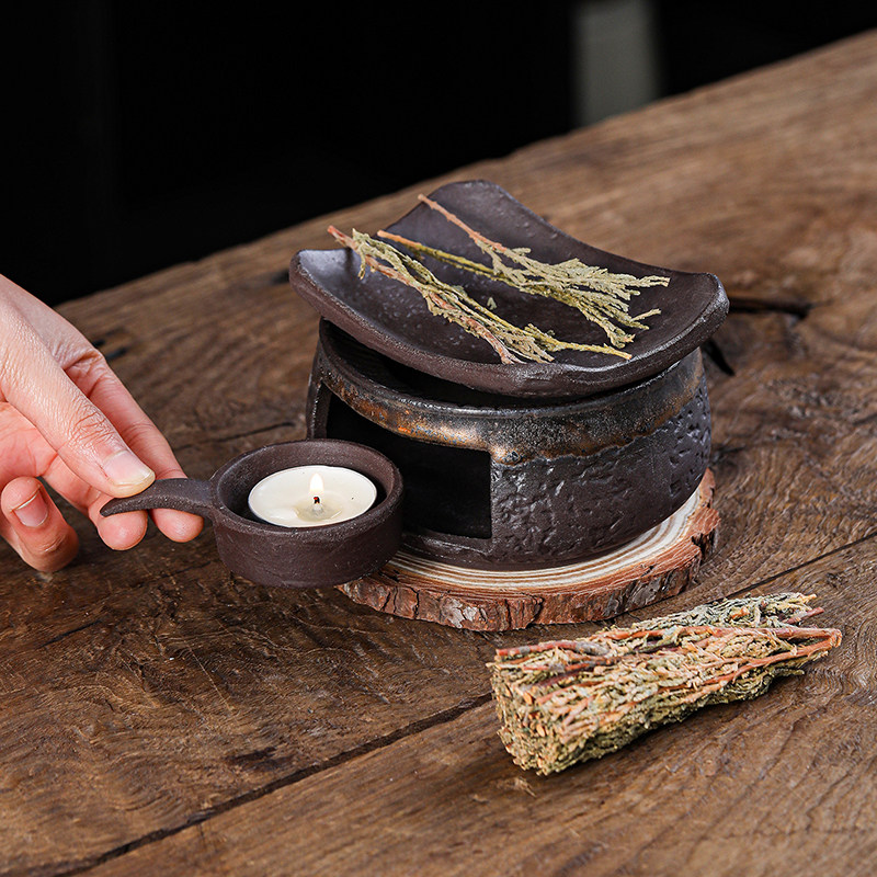 粗陶手作日式烘烤炉陶瓷熏香雪松香薰炉烤茶炉桌面蜡烛温茶炉老式