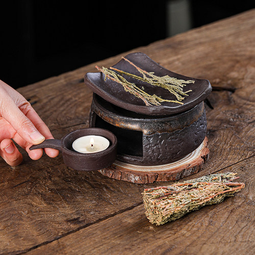 日式粗陶手作熏香烤茶炉