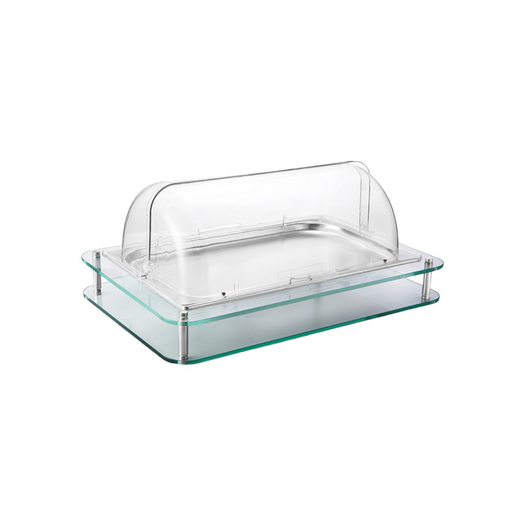 原装304不锈钢沃途 商用半翻盖系列方形透明可视点心镜台玻璃底座