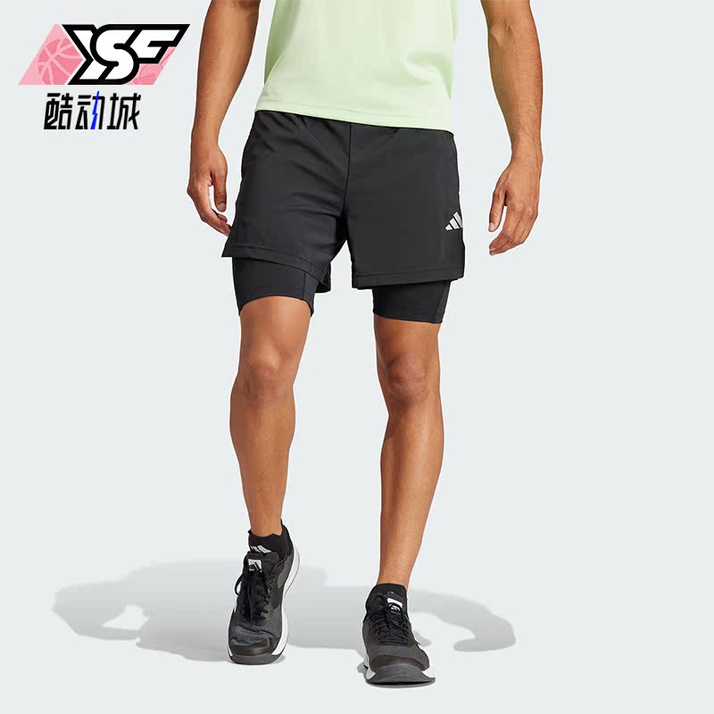 阿迪达斯男士二合一短裤