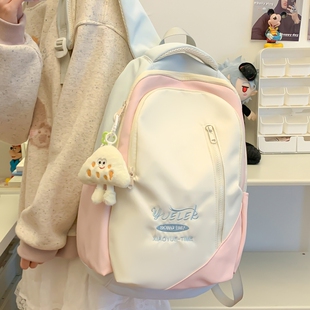 小清新女生书包韩版高颜值撞色初中生高中双肩包轻便中学生背包女