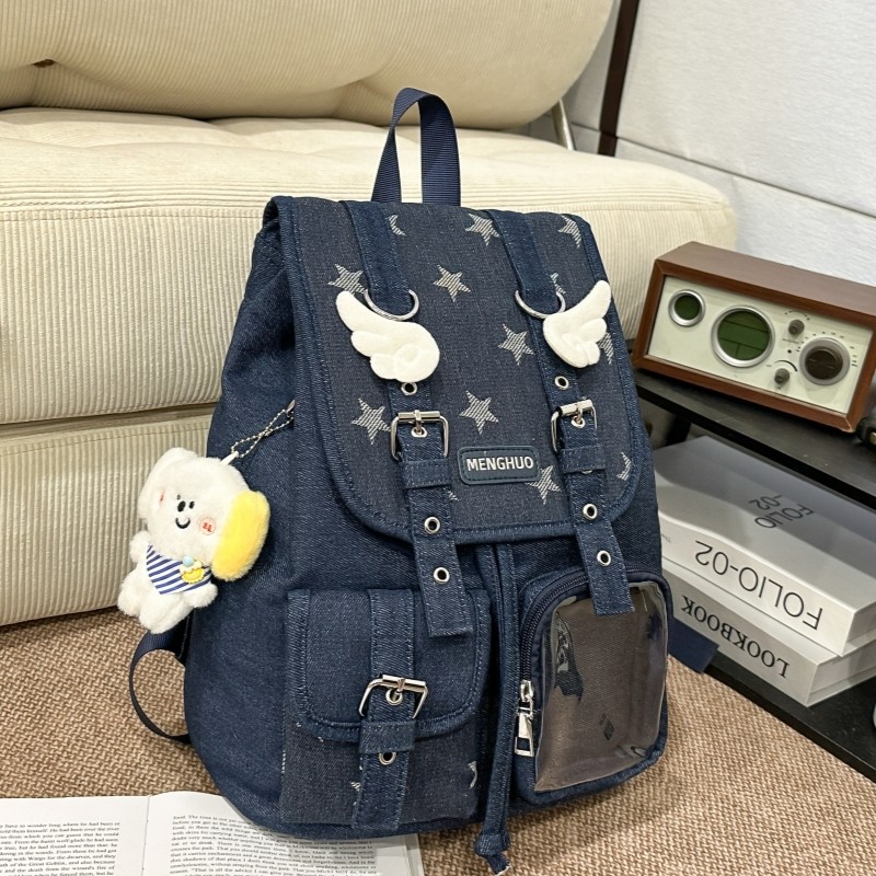 韩系ins书包女大学生2026新款小型背包高颜值牛仔布女生翻盖书包,箱包皮具/热销女包/男包,双肩背包,淘宝优惠券,粉丝福利购,淘宝优惠卷