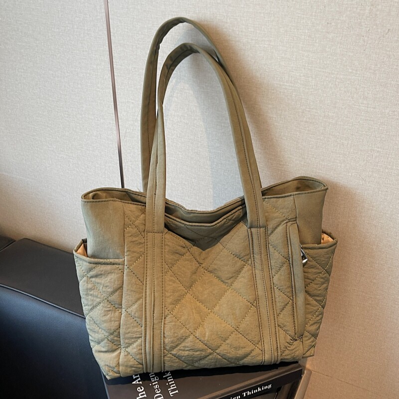 棉服包包女生大容量手提包百搭通勤包菱格纹托特包2025新款单肩包,箱包皮具/热销女包/男包,托特包,淘宝优惠券,粉丝福利购,淘宝优惠卷