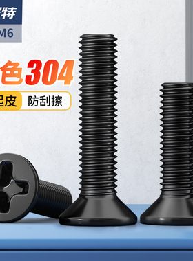 黑色304不锈钢沉头螺丝十字螺丝钉平头螺钉M2M2.5M3M4M5M6*3X4/50