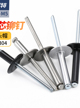 304不锈钢黑色大帽抽芯铆钉拉铆钉大头帽铝拉钉圆头柳钉3.2/4/5mm