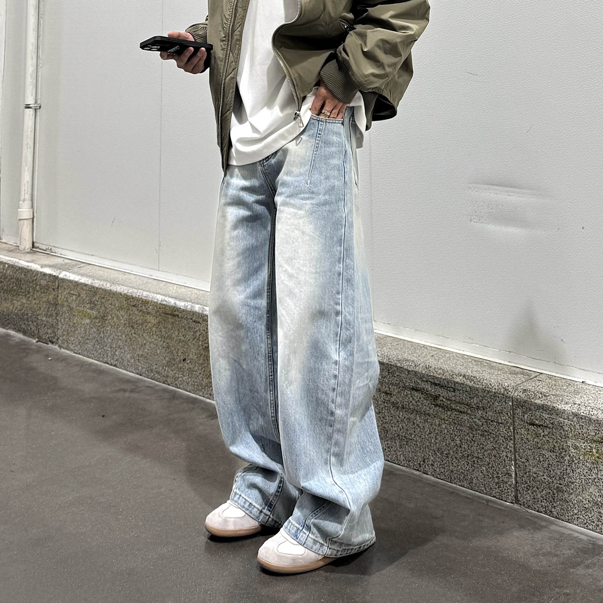 飞型记水洗蓝色美式高街复古做旧直筒阔腿牛仔裤男廓形休闲长裤子,男装,牛仔裤,淘宝优惠券,粉丝福利购,淘宝优惠卷