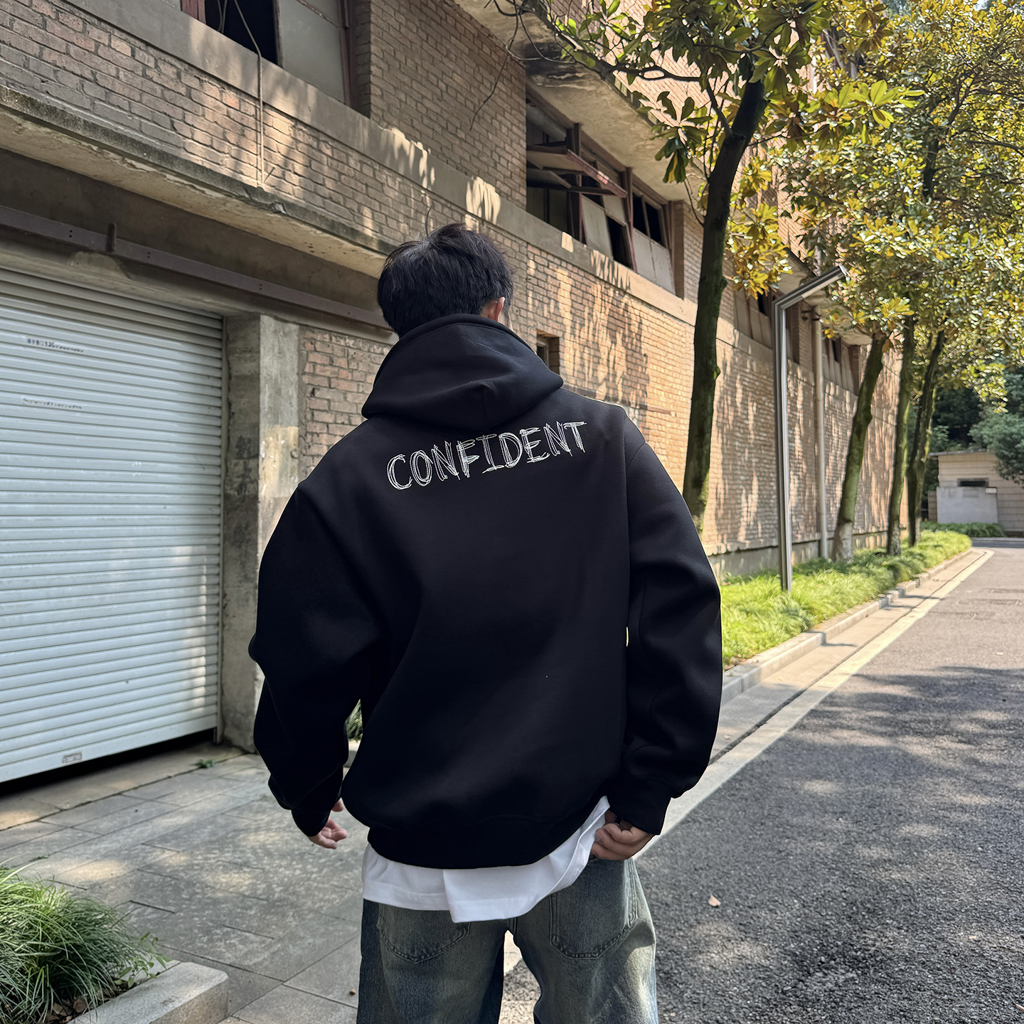 美式复古字母印花连帽卫衣