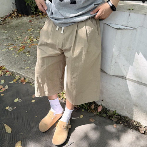 飞型记轻量化速干褶皱休闲短裤男宽松简约百搭七分裤夏季潮流裤子