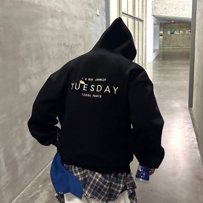 飞型记黑色连帽卫衣男2025秋冬