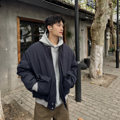 美式复古棒球领棉服男女冬季新款