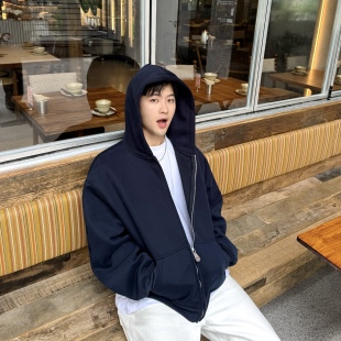 飞型记420g重磅美式 上衣 复古卫衣外套男秋冬连帽拉链宽松休闲开衫