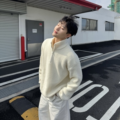 飞型记半拉链毛衣外套男秋冬季内搭美式慵懒风情侣纯色休闲针织衫