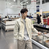 男纯棉宽松廓形夹克上衣潮 外套春季 飞型记美式 复古立领设计感工装