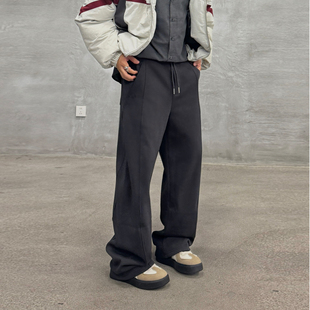 子极简风抽绳长裤 男女百搭休闲裤 直筒宽松加绒卫裤 飞型记美式