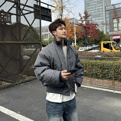 飞型记美式工装风短款棉衣男宽松立领飞行员夹克青少年保暖外套