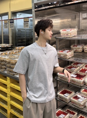 飞型记美式风灰色短袖T恤男宽松线条基础款圆领半袖上衣夏季薄款