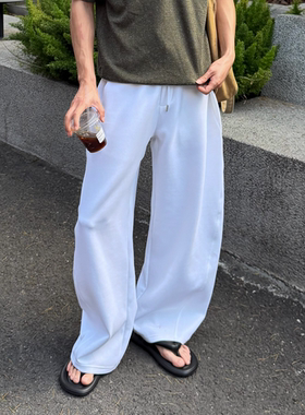 飞型记美式白色裤子男女阔腿宽松直筒长裤运动卫裤百搭休闲裤子