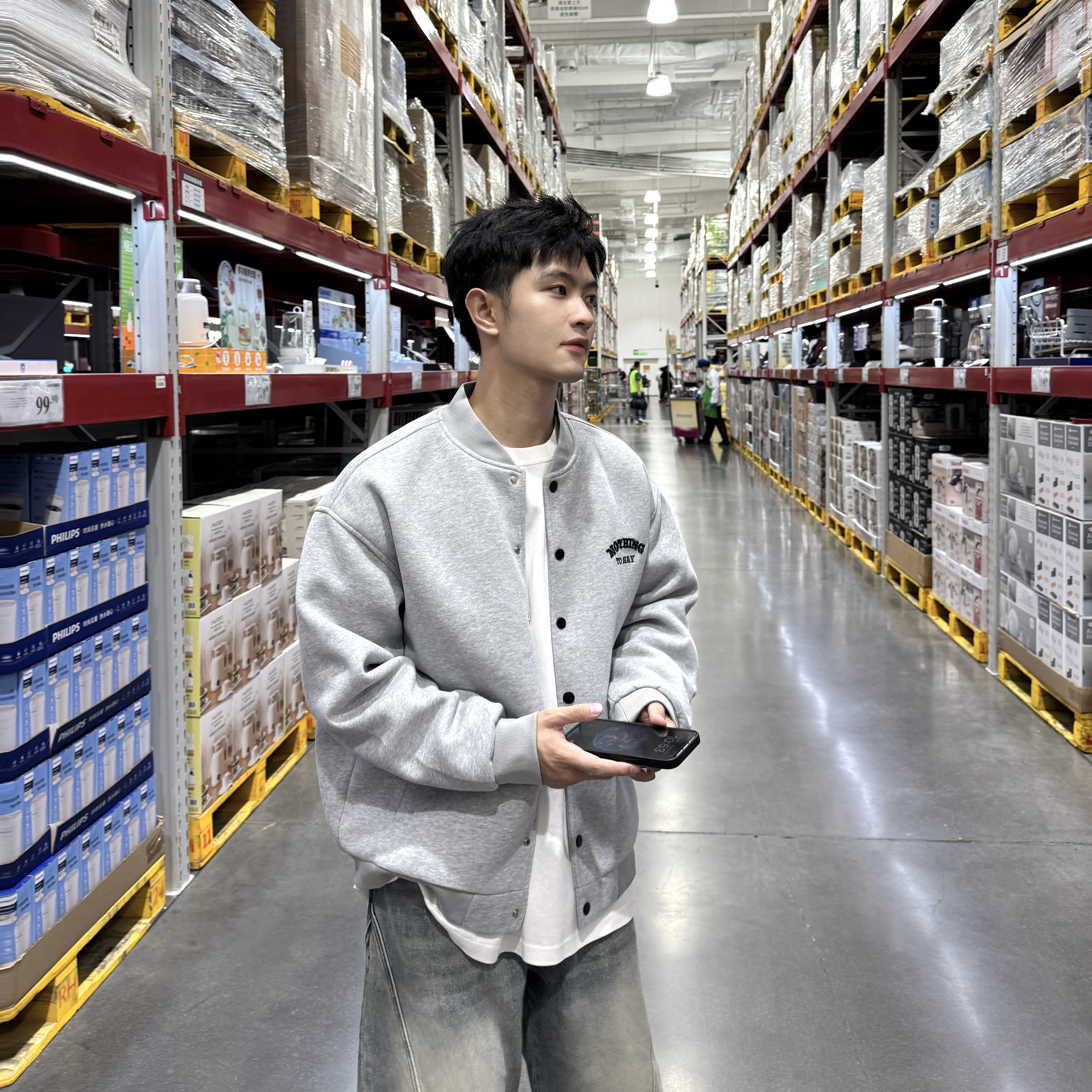 灰色棒球服男2025秋冬新款