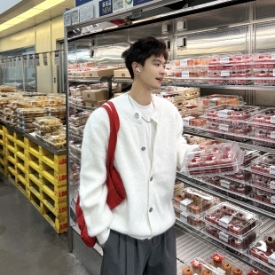 宽松保暖毛衣外套韩系通勤穿搭 冬季 飞型记松弛感圆领针织开衫 男士